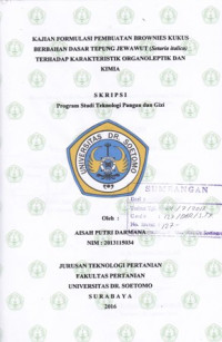 Image of KAJIAN FORMULASI PEMBUATAN BROWNIES KUKUS BERBAHAN DASAR TEPUNG JERAWUT (setaria itatica) TERHADAP KARAKTERISTIK ORGANOLEPTIK DAN KIMIA