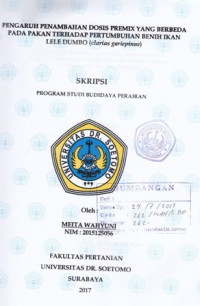 Image of PENGARUH PENAMBAHAN DOSIS PREMIX YANG BERBEDA PADA PAKAN TERHADAP PERTUMBUHAN BENIH IKAN LELE DUMBO