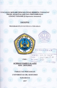 Image of PENGUJIAN MOLASE DENGAN DOSIS BERBEDA TERHADAP PROFIL KUALITAS AIR DAN PERTUMBUHAN UDANG VANAME (LITOPENAEUS VANNAMEI)