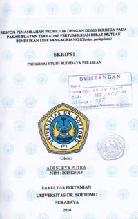 Image of RESPON PENAMBAHAN PROBIOTIK DENGAN DOSIS BERBEDA PADA PAKAN BUATAN TERHADAP PERTUMBUHAN BERAT MUTLAK BENIH IKAN LELE SANGKURIANG
