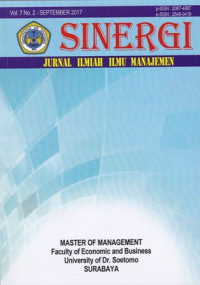 Image of SINERGI : JURNAL ILMIAH ILMU MANAJEMEN, VOL. 7, NO. 2 SEPTEMBER 2017