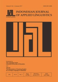 Image of INDONESIAN JOURNAL OF APPLIED LINGUISTICS : A JOURNAL OF FIRST AND SECOND LANGUAGE TEACHING AND LEARNING