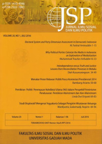 Image of JURNAL ILMU SOSIAL DAN ILMU POLITIK : VOLUME 20,NO 1, JULI 2016